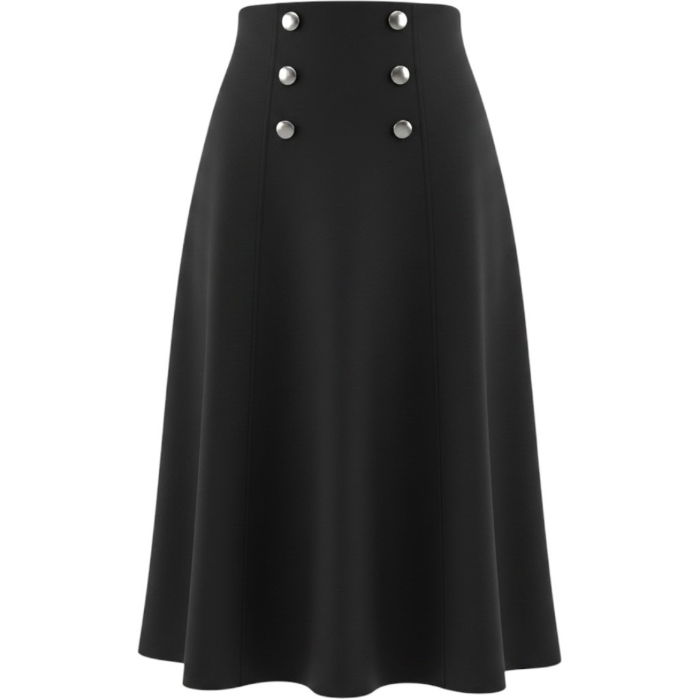 Banana Republic Black 100% Wool High Waist Button Front A-Line Midi Skirt 2